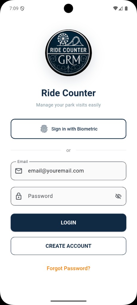 Ride Counter app login screen