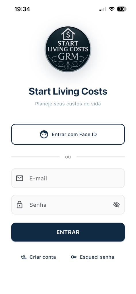 Start Living Costs — tela do aplicativo