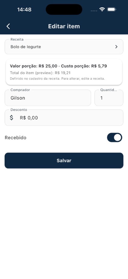 Registro de item de venda no Grm Precifica